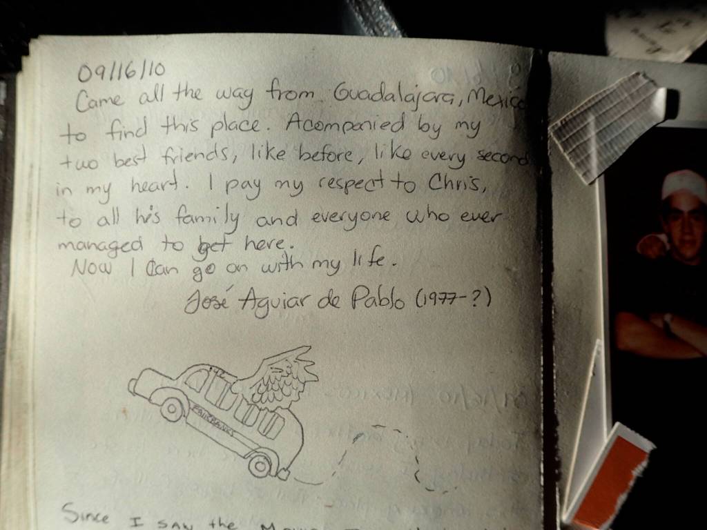 Courtesy Photo / Ned Rozell 
A journal entry seen inside the bus in 2017 above the Sushana River from one of the many people who made pilgrimages to the bus after the book and movie Into the Wild.