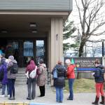 This November 2019 photo shows a line of shopper standing outside Centennial Hall while waiting to peruse the wares of Public Market vendors. That years event featured more than 200 vendors. (Ben Hohenstatt / Juneau Empire File)