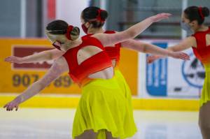 Michael S. Lockett / Juneau Empire 
Skaters for Juneau Skating Club Team Forget-Me-Not practice on Oct. 31, 2021 for an upcoming travel competition in California.