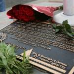 Flowers lay at the plaque of Juneau's 9/11 memorial on Sept. 11, 2006. The memorial, located in Riverside Rotary Park in the Mendenhall Valley was the first in the nation. Twenty years ago, Juneau resident Debbie Penrose-Fischer and her husband Brent Fischer harnessed their grief in the face of the national tragedy to become the driving force behind the creation of the memorial, which serves as a gathering point each Sept. 11 and provides a place for community members to reflect on Veterans Day. (Michael Penn/Juneau Empire File)
