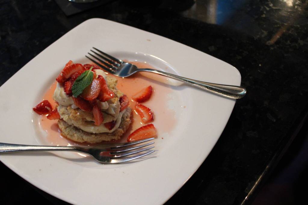 When you go to the new New Orleans-style brunch at Roma Bistro on the Wharf, save room for dessert. This picture shows the strawberry shortcake,which features a crumbly biscuit that melts in your mouth and is not too sweet. The bananas foster is also an excellent option. (Dana Zigmund /Juneau Empire)