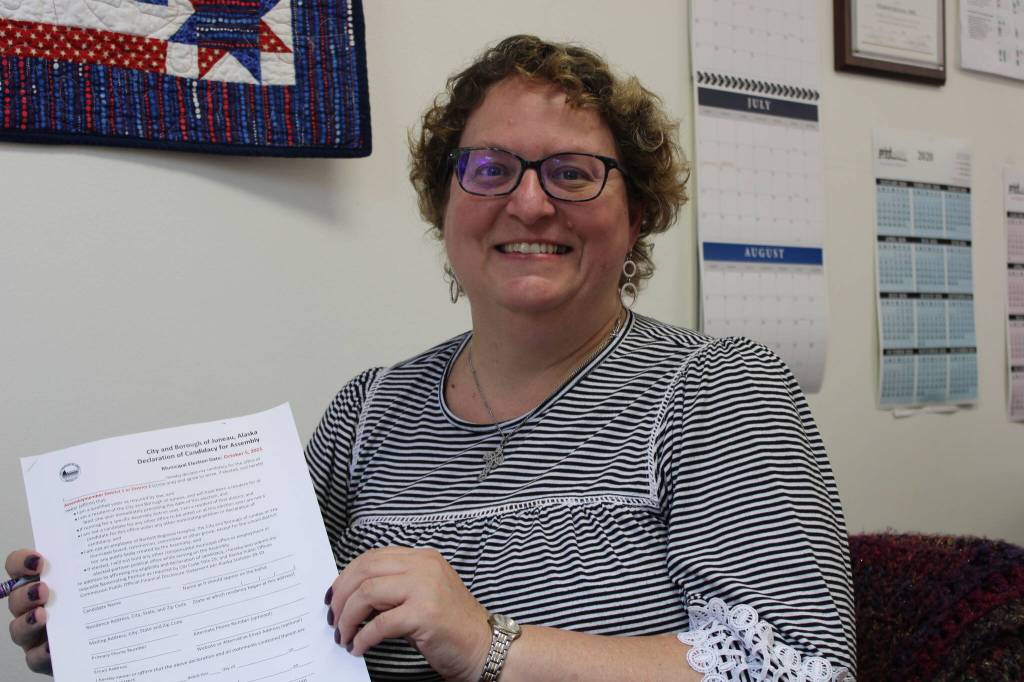 Beth McEwen, municipal clerk for the City and Borough of Juneau in her office on July 19. Members of the Alaska Association of Municipal Clerks elected McEwen to serve as the education director for the organization. (Dana Zigmund / Juneau Empire File)