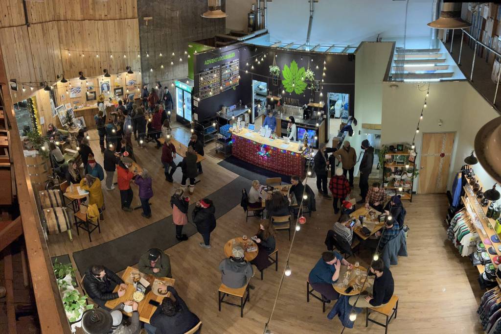 Juneau residents enjoy Gallery Walk at Devils Club Brewing Company, which hosted artist Jacqui Tingey. (Courtesy photo / Mircea Brown)