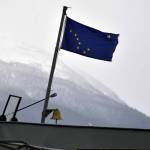 This February 2020 file photo shows the Alaska state flag on the bow of the MV Matanuska at the Auke Bay Ferry Terminal. The infrastructure bill recently passed by Congress includes significant funding for the ferry system, but coastal communities are still feeling the pinch of reduced service. (Peter Segall / Juneau Empire file)