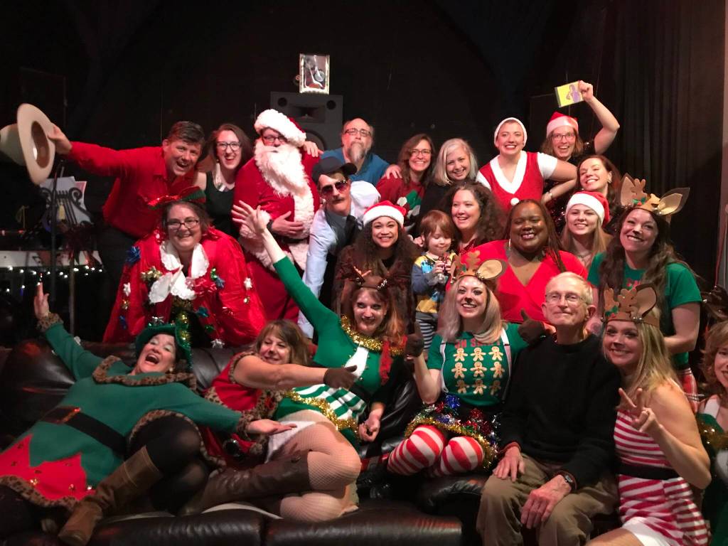 Performers in the Gold Town Theaters virtual 2020 Christmas Extravaganza pose together for a group shot. This years event will involve performers traveling from location to location performing smaller sets. (Courtesy photo / Collette Costa)
