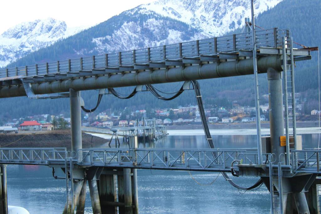 Dana Zigmund / Juneau Empire 
Currently, the Franklin Street dock, shown in this Nov. 1 photo is Juneaus only electrified dock. The city hopes to electrify two city-owned cruise ship docks but was recently denied a federal grant to fund the project. In addition, more electric docks may be on the horizon for Juneau, as Norwegian Cruise Lines eyes electrification for the cruise ship dock the company seeks to build on their waterfront property on Egan Drive.
