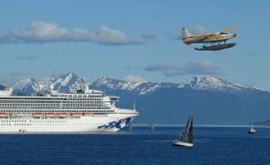 A float plane takes off over Gastineau Channel in Juneau, Alaska., on May 30, 2018. Alaska Gov. Mike Dunleavy said on Monday, Dec. 13, 2021, that he will propose a $5 million grant in his upcoming budget to support tourism marketing efforts amid the ongoing pandemic. (AP Photo / Becky Bohrer)