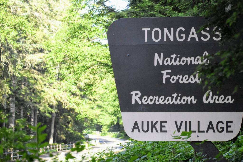 A sign lets visitors know they're in the Tongass National Forest on Thursday, July 15, 2021, the same day the Biden administration announced yet another reversal of policy over the forest. Debates about the 2001 Roadless Rule are familiar in Southeast Alaska, and Thursday's announcement prompted familiar reactions in the state. (Peter Segall / Juneau Empire)