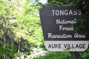 A sign lets visitors know they're in the Tongass National Forest on Thursday, July 15, 2021, the same day the Biden administration announced yet another reversal of policy over the forest. Debates about the 2001 Roadless Rule are familiar in Southeast Alaska, and Thursday's announcement prompted familiar reactions in the state. (Peter Segall / Juneau Empire)