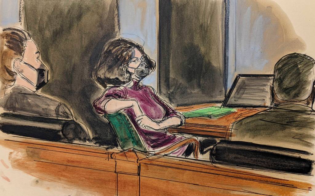 AP Photo / Elizabeth Williams
In this courtroom sketch, Ghislaine Maxwell, center, sits in the courtroom Wednesday during a discussion about a note from the jury during her sex trafficking trial in New York.