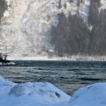 Waves pummel Sandy Beach on Douglas on Jan. 3. Avalanche debris from a weekend slide on Thane Road is visible across the Gastineau Channel. The avalanche delayed crews in responding to a power outage further down Thane Road. (Dana Zigmund/Juneau Empire)