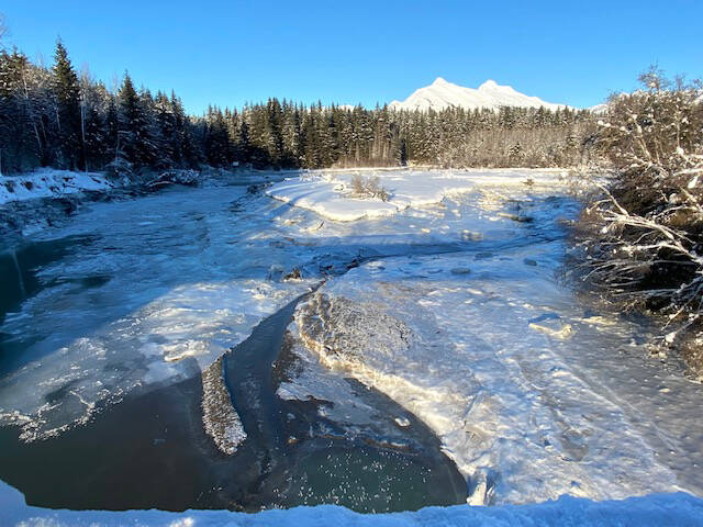 Freeze-up on the Mendenhall River with Mount McGinnis and Mount Stroller White in the background on Jan. 5. (Courtesy Photo / Denise Carroll)