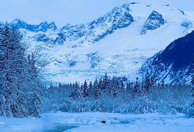 The Mendenhall Glacier and Towers seen from Dredge Lake on Jan. 8. (Courtesy Photo / Denise Carroll)
