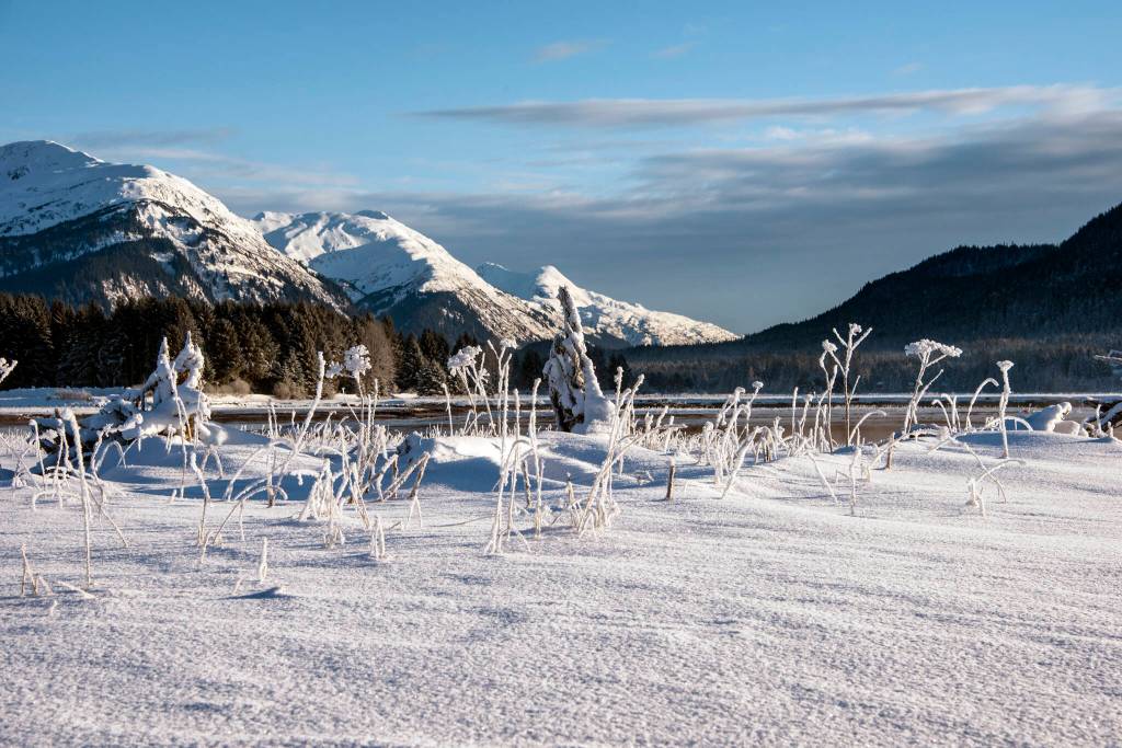 Mendenhall Wetlands winter landscape looking toward Juneau. (Courtesy Photo / Kenneth Gill, gillfoto)