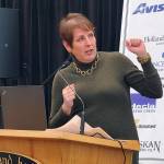In this March 2020 photo, Alaska Permanent Fund Corporation Chief Executive Officer Angela Rodell speaks to the Greater Juneau Chamber of Commerce in Elizabeth Peratrovich Hall. (Ben Hohenstatt / Juneau Empire File)