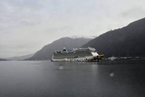 Peter Segall/Juneau Empire
One of the last cruise ships of the 2021 season docks in Juneau on Oct. 20, 2021. Local operators say its too early to know how the upcoming cruise season will unfold, but theyre cautiously optimistic.