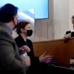 Public defender Eric Hedland, left, and District Attorney Angie Kemp consult with Superior Court Judge Amy Mead on Jan. 24, 2022 during a trial of a man accused of killing another man in Yakutat in 2018. (Screenshot)