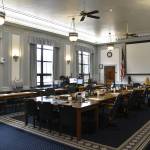 The Senate Finance Committee room on the fifth floor of the Alaska State Capitol building, seen here on Feb. 1, 2022, was formerly a U.S. District Court room when the building still housed federal offices. (Peter Segall / Juneau Empire)