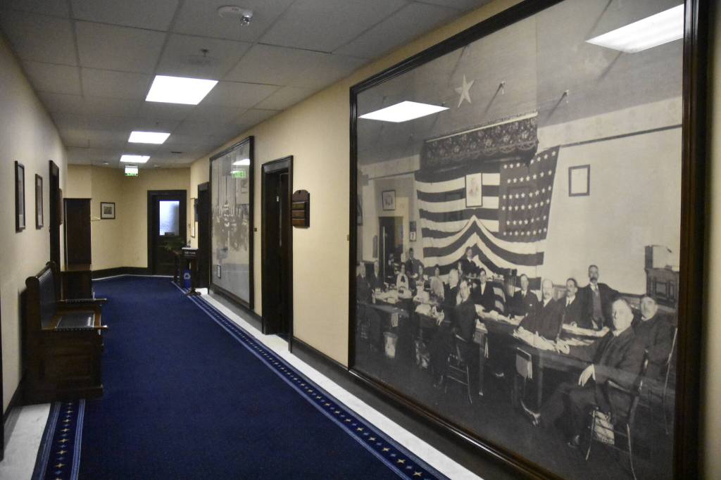The first floor of the Alaska State Capitol, seen here Feb. 1, 2022, has lawmaker offices and several committee meeting rooms for the House of Representatives. (Peter Segall / Juneau Empire)