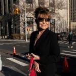 Former Alaska Gov. Sarah Palin arrives to Federal court in New York City on Friday, Feb. 11, 2022. Palin claims the New York Times damaged her reputation with an editorial linking her campaign rhetoric to a mass shooting. (AP Photo / Jeenah Moon)