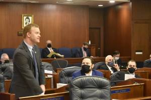 Rep. David Eastman, R-Wasilla, speaks on the floor of the Alaska House of Representatives during a floor debate on Tuesday, Aug. 31, 2021, over an appropriations bill during the Legislature's third special session of the summer. Eastman submitted a number of amendments to the bill, none of which ultimately passed. (Peter Segall / Juneau Empire)