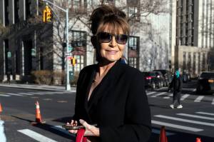 Former Alaska Gov. Sarah Palin arrives at federal court in New York, Feb. 11, 2022. A judge said Monday hell dismiss a libel lawsuit that Palin filed against The New York Times, saying Palin had failed to show that The Times had acted out of malice, something required in libel lawsuits involving public figures. (AP Photo / Jeenah Moon)