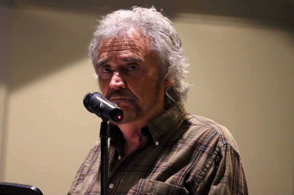 Photos by Ben Hohenstatt / Juneau Empire
Dave Hunsaker, librettist for Wolf Songs, provides narration during rehearsal for the upcoming musical event. Wolf Songs is inspired by Romeo a wolf famous for his playful interactions with locals and their dogs.