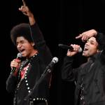 Hip-hop duo Arias A.J. Hoyle and Chris Talley perform an opening act before Khu.eex performance at Centennial Hall on Monday, Jan. 28, 2019. Hoyle who makes music as Air Jazz first entered a recording studio at age 14. (Michael Penn | Juneau Empire)