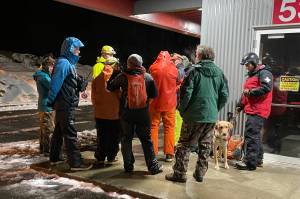 Emergency organizations and search and rescue groups gathered on Friday, Feb. 25, to practice urban avalanche rescues in a large-scale exercise. (Michael S. Lockett / Juneau Empire)