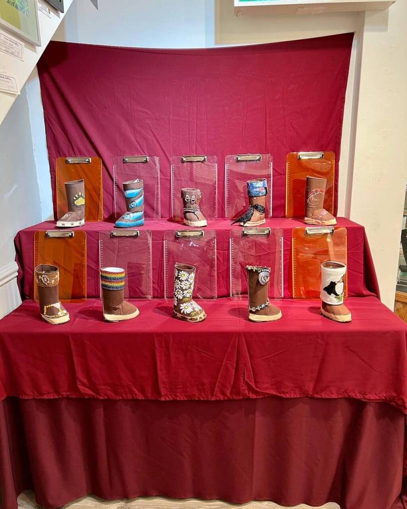 Courtesy Photo
These boots, decorated by Juneau Artists Gallery members, will be part of a Unique Boot-Ique silent auction event held on First Friday.