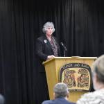 University of Alaska President Pat Pitney spoke to the Juneau Chamber of Commerce Luncheon at Elizabeth Peratrovich Hall on Thursday, March 3, 2022, emphasizing the system's importance to the state's workforce. (Peter Segall / Juneau Empire)