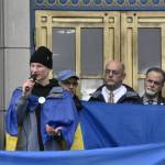 Peter Segall / Juneau Empire
Viktor Tkachenko, who recently moved to Alaska from Ukraine, speaks during a rally encouraging the state to divest itself from all Russian investment on March 4, 2022.