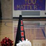 Friday nights basketball game was the second Take a Timeout to Talk - Suicide Prevention Awareness game. Coaches and players donned purple and Juneau School District Superintendent Bridget Weiss spoke at halftime about the importance of mental health and suicide awareness. Signs with slogans such as you matter were visible throughout the gym. (Ben Hohenstatt / Juneau Empire)
