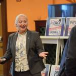 Alaska Gubernatorial candidate Charlie Pierce selects Edie Grunwald to be his running mate at a campaign event at Paradisos restaurant in Kenai on Saturday, March 5, 2022. (Camille Botello/Peninsula Clarion)