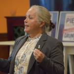 Lieutenant Governor candidate Edie Grunwald speaks at a Charlie Pierce campaign event at Paradisos restaurant in Kenai on Saturday, March 5, 2022. (Camille Botello/Peninsula Clarion)