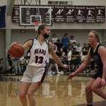 Courtesy Photo / Hayley Gilson 
JDHS Skylar Tuckwood (13) dribbles while defended by TMHS Ashlyn Gates (2). The JDHS girls won the game 54-29 in large part due to Tuckwoods 20 points and seven steals.