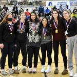Athletes who received Region V 4A All-Conference honors stand for a photo together following the conclusion of the Region V Tournament. Those receiving honors were Sydney Strong of TMHS, Skylar Tuckwood of JDHS, Trinity Jackson of JDHS, Shaelyn Mendoza of KHS, Lyndsey Byron of KHS and Bree Johnson of KHS. (Courtesy Photo)