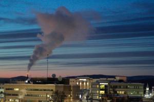 This Feb. 16, 2022, photo shows a plume of smoke being emitted into the air from a power plant in Fairbanks, which has some of the worst polluted winter air in the United States. Over seven weeks this winter, nearly 50 scientists from the continental U.S. and Europe descended on Fairbanks to study the sources of air pollution. (AP Photo / Mark Thiessen)