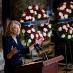 Sen. Lisa Murkowski, R-Alaska, speaks during a ceremony for the late Rep. Don Young, R-Alaska, in Statuary Hall as he lies in state on Capitol Hill in Washington, Tuesday, March 29, 2022. Young, the longest-serving member of Alaskas congressional delegation, died Friday, March 18. He was 88. (Bill Clark/Pool Photo via AP)