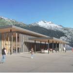 This conceptual rendering shows what a proposed welcome center near the the Mendenhall Glacier Visitor Center would look like. The center is part of a proposed overhaul for the popular recreation area. (U.S. Forest Service)