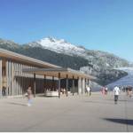 This conceptual rendering shows what a proposed welcome center near the the Mendenhall Glacier Visitor Center would look like. The center is part of a proposed overhaul for the popular recreation area. (U.S. Forest Service)