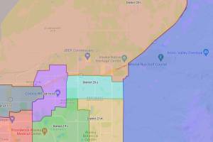 A map from the Alaska Redistricting Board shows proposed House Districts in Anchorage, two of which were the subject of a lawsuit against the board for their being paired together in a single senate seat.The Alaska Supreme Court Ruled Friday the board acted unconstitutionally in one of its Senate district pairings. (Screenshot / Alaska Redistricting Board)