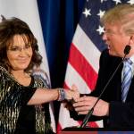 Former Alaska Gov. Sarah Palin, left, appears with then-Republican presidential candidate Donald Trump at a rally at the Iowa State University on Jan. 19, 2016, in Ames, Iowa. Former Alaska Gov. Sarah Palin has picked up a prized endorsement in her bid in an extremely crowded field to fill the unexpired term of the late U.S. Rep. Don Young. Former President Donald Trump backed Palin on Sunday, April 3, 2022, in a statement from his political action committee. (AP Photo / Mary Altaffer)
