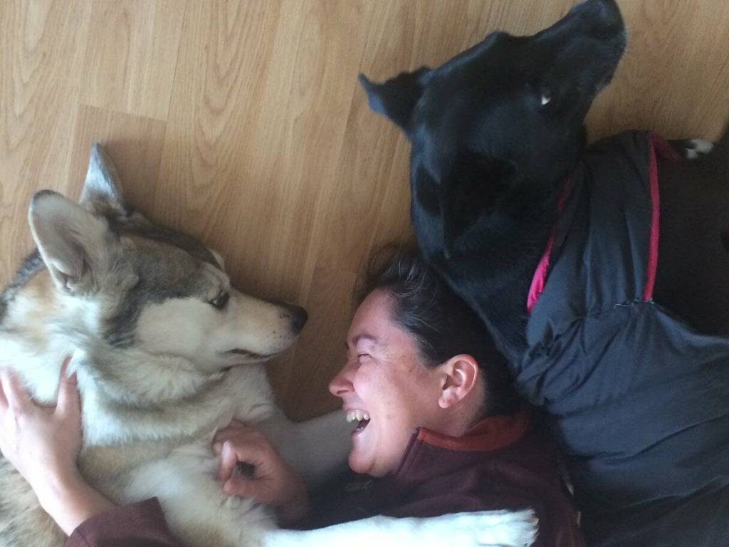 This photo shows Yeilk Vivian Mork and Keishísh and Gomer. (Yeilk Vivian Mork / For the Capital City Weekly)