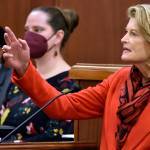 Sen. Lisa Murkowski speaks to a joint session of the Alaska State Legislature in late February. (Peter Segall / Juneau Empire File)
