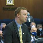 Alaska Republican state Rep. David Eastman speaks on the floor of the Alaska House on Jan. 31, 2022, in Juneau, Alaska. Alaska House Republicans have removed Rep. David Eastman from their caucus, Minority Leader Cathy Tilton said Friday, April 29, 2022, citing tensions with the Wasilla Republican that have built over time. (AP File Photo/Becky Bohrer)