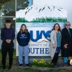 The Policy and Procedures in the Federal Subsistence Board Process spring 2022 class. This class, hosted by University of Alaska Southeast in partnership with Sitka Conservation Society and supported by the USDA Forest Service connects students with the fish and wildlife public processes that manage subsistence resources. Left to right: Ardel Wikinson, Nathan Cleveland, Nachama Voluck, Heather Bauscher, Jan Straley, and Clare Jungers. (Courtesy Photo / Ryan Morse)