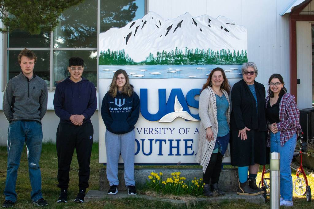 The Policy and Procedures in the Federal Subsistence Board Process spring 2022 class. This class, hosted by University of Alaska Southeast in partnership with Sitka Conservation Society and supported by the USDA Forest Service connects students with the fish and wildlife public processes that manage subsistence resources. Left to right: Ardel Wikinson, Nathan Cleveland, Nachama Voluck, Heather Bauscher, Jan Straley, and Clare Jungers. (Courtesy Photo / Ryan Morse)