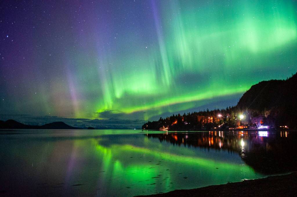 This photo taken on April 30 shows the aurora borealis over Lena Beach. (Courtesy Photo / Nellie Bagoyo and Ricky Nelson)