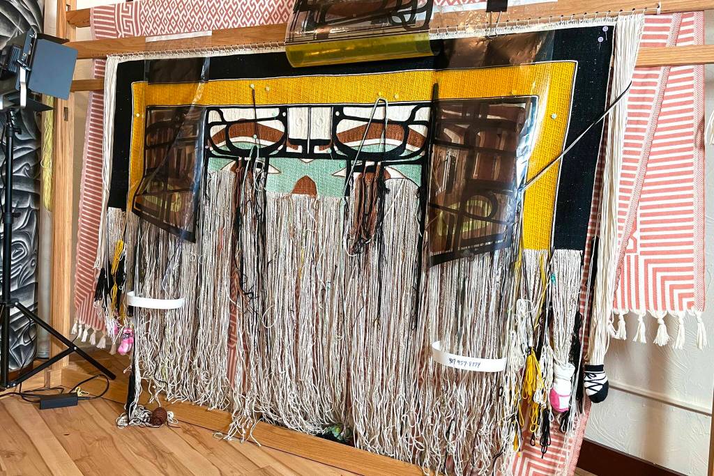 Lily Wooshkindein Da.áat Hopes current project in her new studio on Seward Street is a large blanket for the Houston Museum of Natural Sciences. (Michael S. Lockett / Juneau Empire)